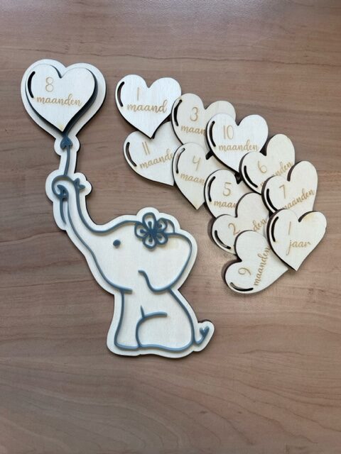 Olifant met ballon, mijlpaalschijfjes
